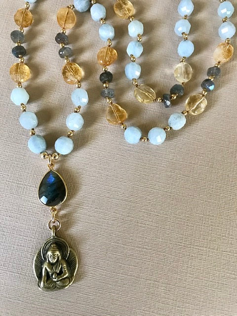 Buddha Aquamarine Citrine Necklace